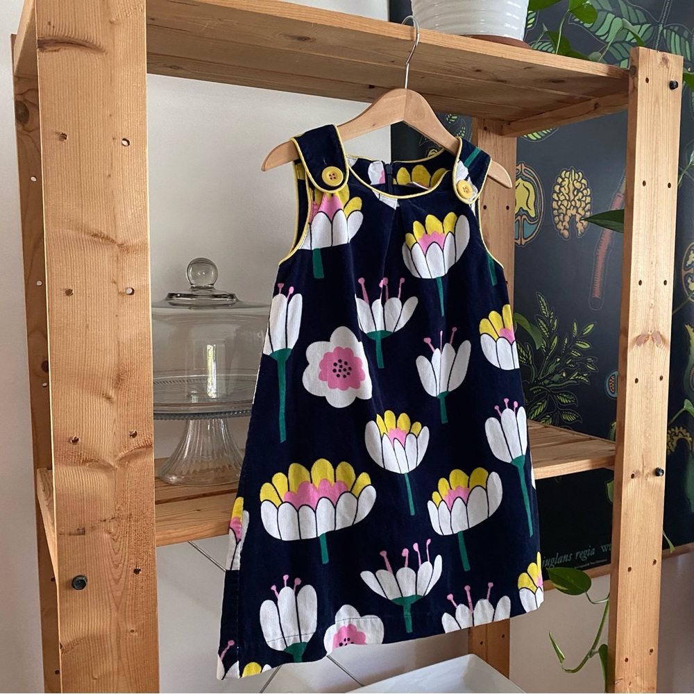 Mini Boden Navy Blue Floral Corduroy Pinafore Dress 4t - Picture 4 of 12